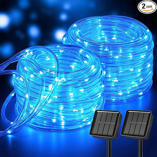 Brightown 2 Pack Solar Rope Lights, Total 78FT 200LED Blue Solar String Lights Outdoor, IP65 Waterproof Solar Powered Fairy Lights with 8 Lighting Modes for Yard Garden Patio Tree Decoration