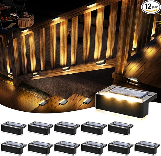 SOLPEX Solar Fence Lights, Solar Deck Lights Outdoor Waterproof Solar Powered for Step, Stair, Balcony,Front Porch,Garden, Walkway,Yard, Patio Decor, IP65 Waterproof (12 Pack, Warm White) 6 LEDs
