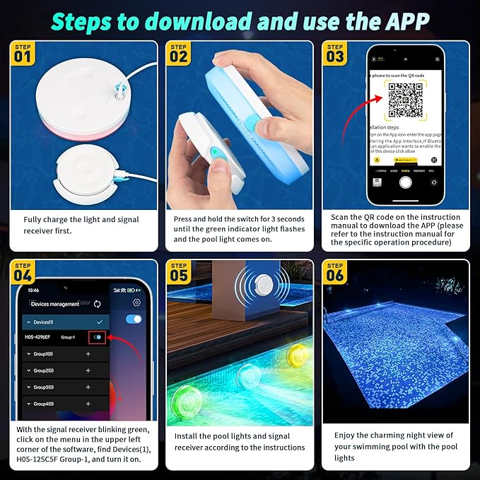 Pool Lights for Above/In Ground Pools,Portable Smart Magnetic Underwater IP68 Waterproof LED Light Rechargeable with BT APP Control Color Changing Sound/Music Sync Vinyl Pools Accessories Party Decor