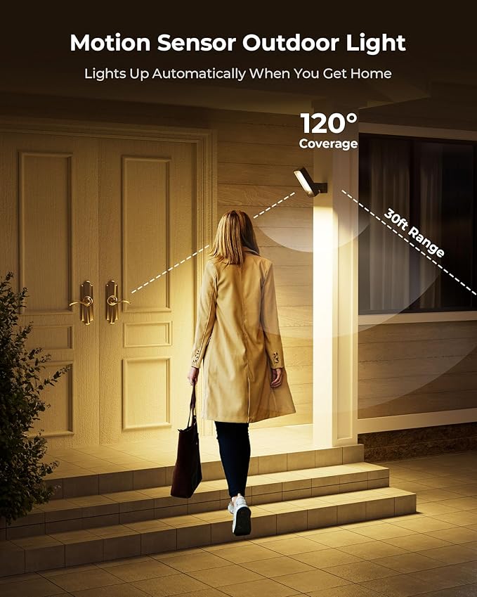 Motion Sensor Outdoor Light, 10000mAh Rechargeable Battery Operated Outdoor Light with Remote, 3 Modes with Red Alert, Dimmable & 3CCT, Waterproof Outdoor Security Lights for Porch, Backyard, Garage
