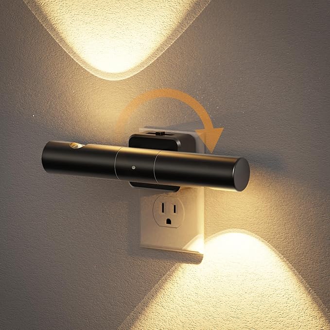 JandCase LED Night Light with 180° Rotatable Plug, Modern Night Lights Plug into Wall, 0-100LM Dimmable Night Light with Dusk-to-Dawn Sensor, for Bathroom Hallway Bedroom Stairway, 1 Pack
