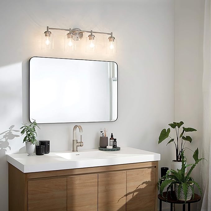 Kichler Winslow 30" Vanity Light in Brushed Nickel, 4-Light Transitional Bathroom Light with Clear Seeded Glass. (30" W x 9.25" H), 45887NI