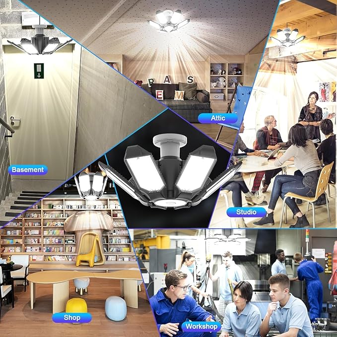 4 Pack LED Garage Lights,220W Super Bright Ceiling Led Shop Lights,Deformable Scew in E26 Base Garage Light for Basement Warehouse Workshop
