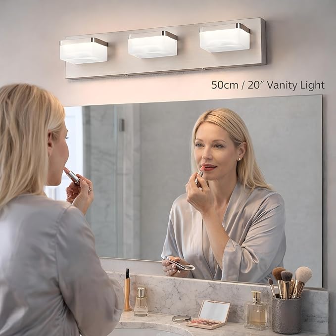 Brushed Nickel Vanity Lights for Bathroom - 3 Light Vanity Light Fixture - Dimmable LED Wall Sconces - Daylight 5500K - Elegant Bath Light Fixtures for Over Mirror