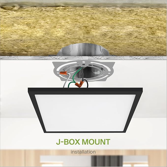 ASD LED 12" Square Flush Mount Ceiling Light Fixture, Low Profile Surface Lighting | 5CCT, Dimmable, Ultra-Thin, ETL Listed | 24W 1700LM 2700-6000K 120V | Kitchen, Bedroom Lamp | Black, 12 Pack