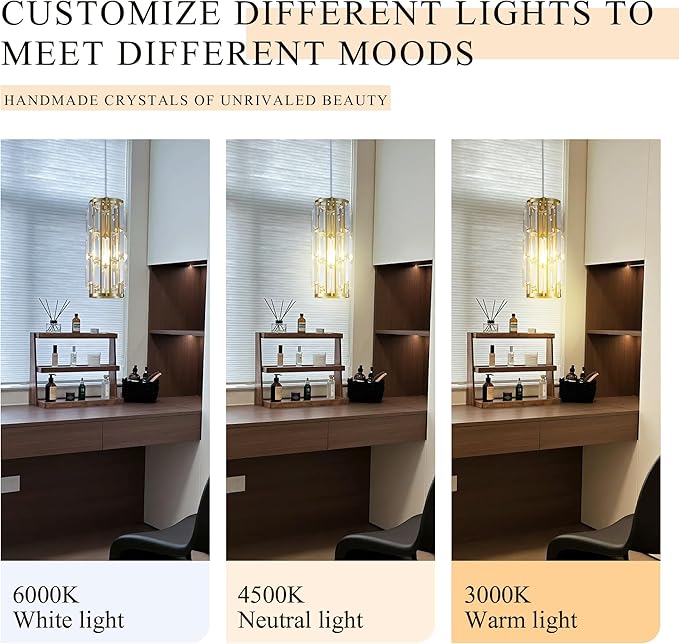 Pendant Lights Modern Gold Pendant Light, Mini Crystal Pendant Lighting for Kitchen, Dining Room, Bedroom Adjustable Pendant lamp (Gold 2 Pack)