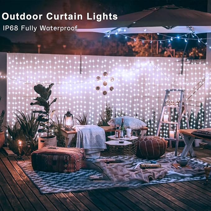 ZAIYW Dual Color Curtain Lights 20ftx10ft 600 LED Christmas Curtain Lights with Remote Plug, Connectable Lights Curtain for Bedroom Patio Wedding Xmas Decor (Cool White & Multicolor)