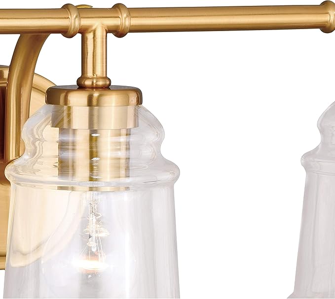 VAXCEL Toledo 3-Light 22 inch Wide Natural Brass Gold Industrial Bathroom Vanity Lighting Fixture, Clear Glass Shade, Dimmable, LED Compatible, Over The Mirror Mounted Steel Wall Sconce