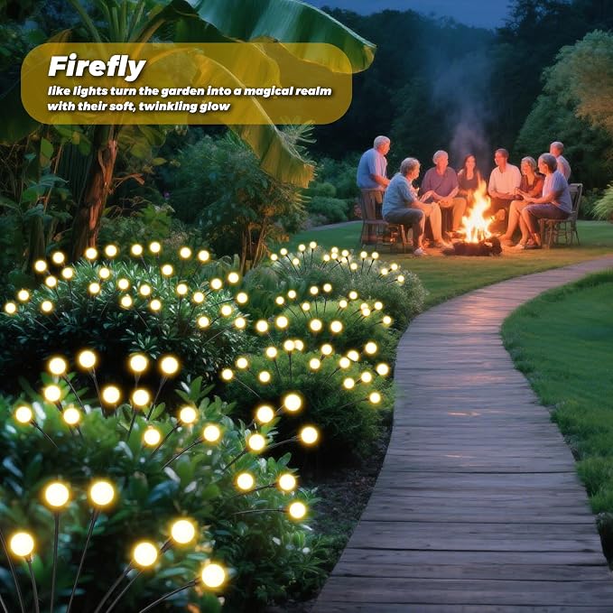 Solar Lights Outdoor-4Pack 32LEDs Solar Garden Firefly Lights Outside,Solar Powered Light Outdoor and Garden Decorative IP65 Waterproof,Yard Patio Pathway Decor,Gardening Gifts for Women,Warm White