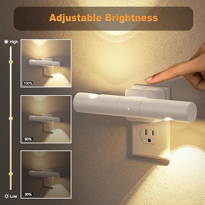 JandCase LED Night Light, 2 Pack Modern Night Lights Plug into Wall, Dusk-to-Dawn Sensor with 3000K Soft White, 0-100LM Dimmable Night Lights for Bathroom/Hallway/Bedroom/Stairway