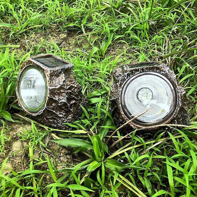 EiGreen Solar Garden Rock Lights Outdoor, 2 Pack 10 LED Waterproof Solar Powered Rock Light，Yard Landscaping Spotlights, for Indoor and Outdoor Decoration