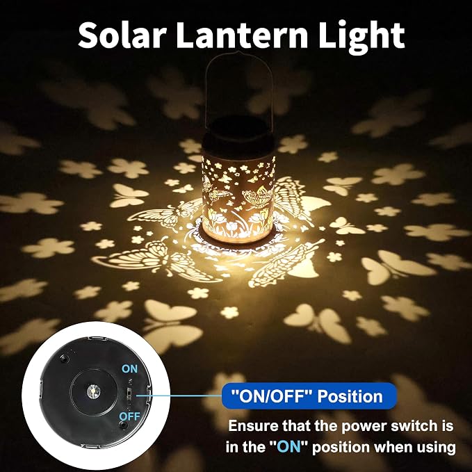 JEJOT Butterfly Solar Lanterns Outdoor Waterproof, Mothers Day Gifts, Birthday Gifts for Women Mom Grandma,Metal Hanging Solar Lantern for Yard,Garden,Porch Landscape Deconrations-2 Pack