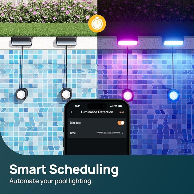Linkind Smart Solar Pool Lights for Inground & Above Ground Pool, AI Dotis, Dual-Zone APP Control Pool Light, IP68 Waterproof Solar Power Pool Lights for Garden,Fence,Pond,2 Pack