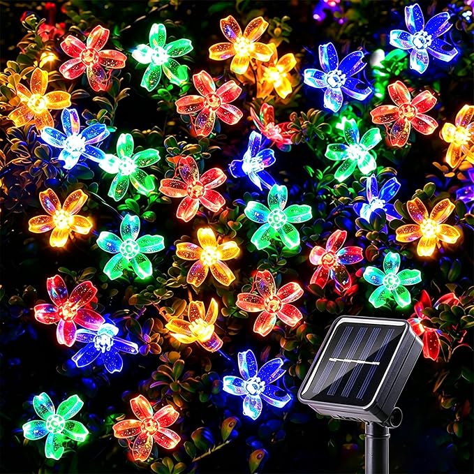 Solar String Flower Lights Outdoor 100 LED 40Ft Multi-Color Christmas Fairy Lights with 8 Lighting Modes, Waterproof Solar Lights Outdoor for Garden Christmas Wedding Party Xmas Tree Decoration