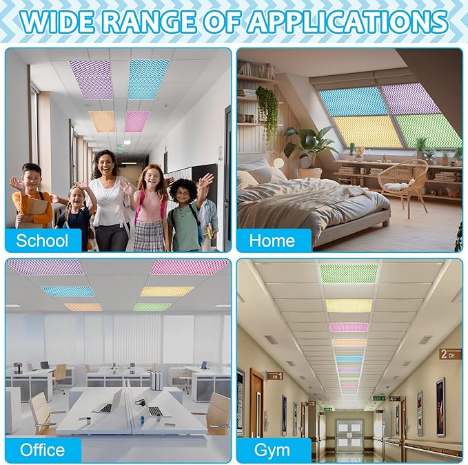 QOUBAI 6PCS Fluorescent Light Covers, 4x2 Feet Magnetic Light Cover Fluorescent Lights Shade Panel Positive Inspirational Ceiling Lights Filters for Office Classroom Home Drop Ceiling Striated