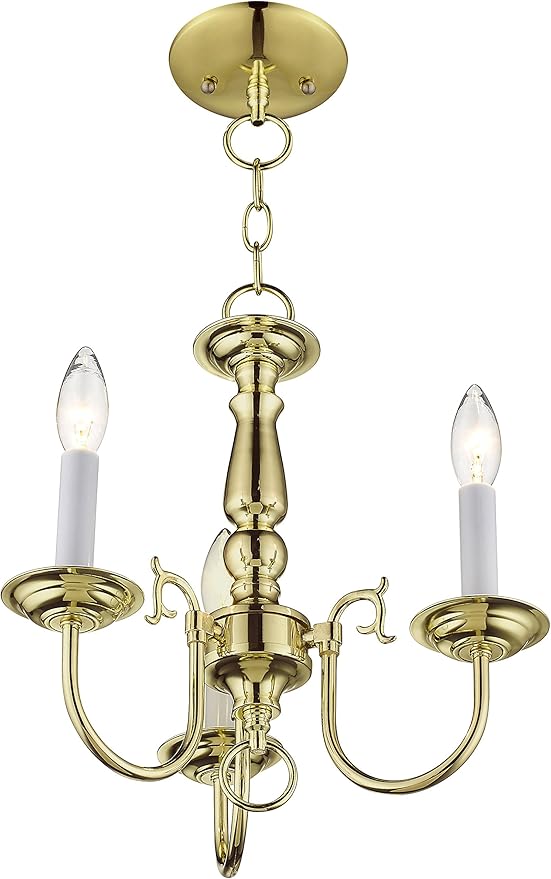 Livex Lighting 5013-02 Williamsburgh 3 Light POLISHED BRASS Hanging Lantern / Flush Mount Mini Chandelier.