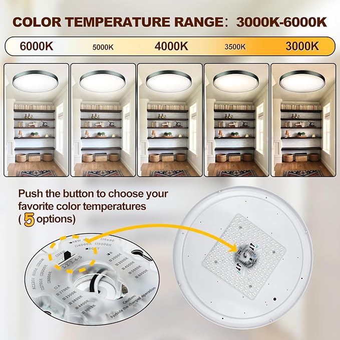 DLLT Flush Mount Ceiling Light: Close to Ceiling Light Fixtures 20 Inch 45W - Dimmable Ceiling Lamp 3000-6000K 5 Color Selectable Ceiling Mount Light for Bedroom Kitchen (Blue)