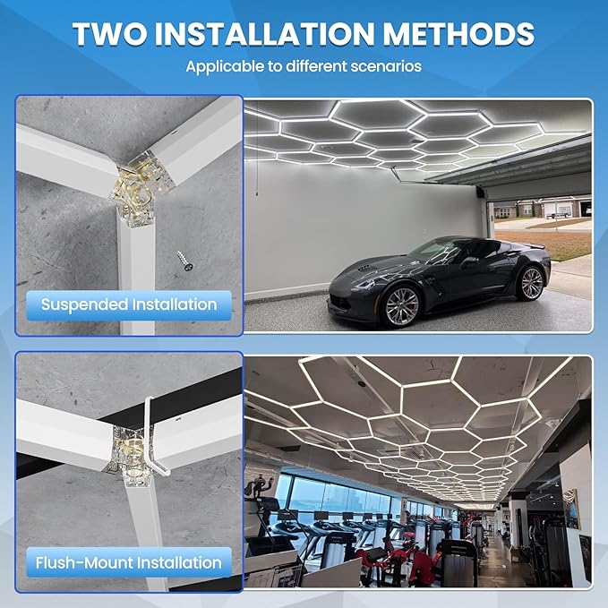 Hexagon Garage Lights Hexagon LED Lights 35880LM 6500K 299W Super Bright Honeycomb Lights Ceiling for Garage, Warehouse, Car Detailing Shop, Exhibition Hall, Gym (11 pack )
