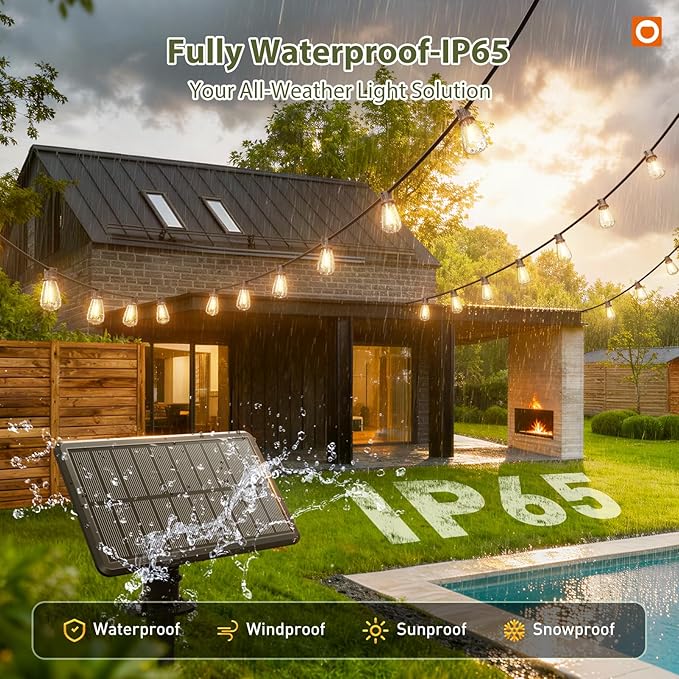 addlon 52(48+4) FT Solar String Lights Waterproof,Patio Lights Solar Powered with Remote & USB Port 16+1 LED Shatterproof Bulbs 3 Light Modes, Dimmable Solar Light for Camping Backyard Garden