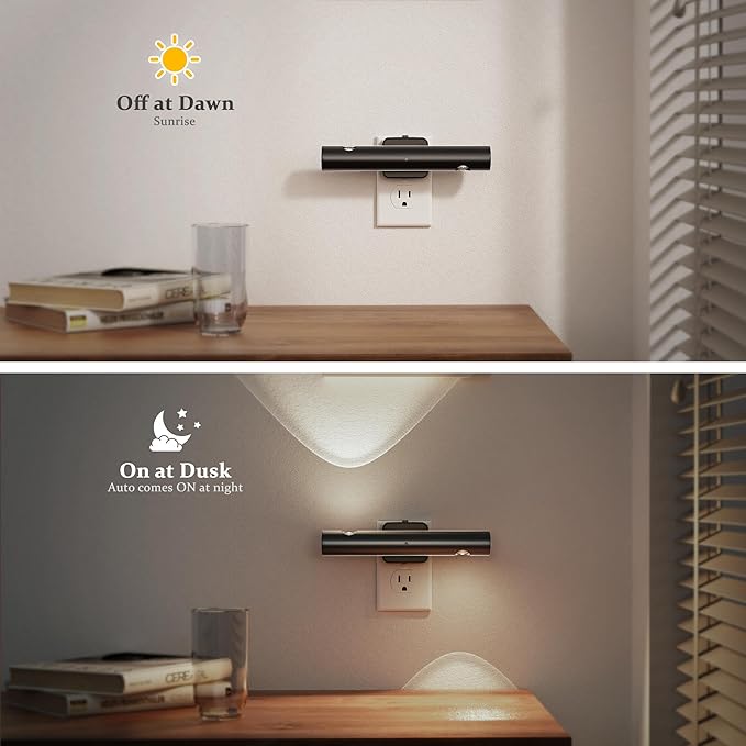 JandCase Dusk-to-Dawn Sensor Night Light, 5000K Daylight White Night Lights Plug into Wall, Adjustable Brightness 0-100LM, Dimmable LED Night Lights for Bathroom/Hallway/Bedroom/Stairway, 2 Pack