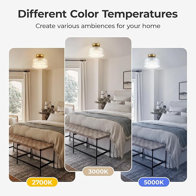 Semi Flush Mount Ceiling Light Gold, Upgraded Larger Vintage Glass Pendant Lamp Shade, Modern Farmhouse Light Fixture for Hallway Corridor Kitchen Entryway Bedroom, Bulb Not Included
