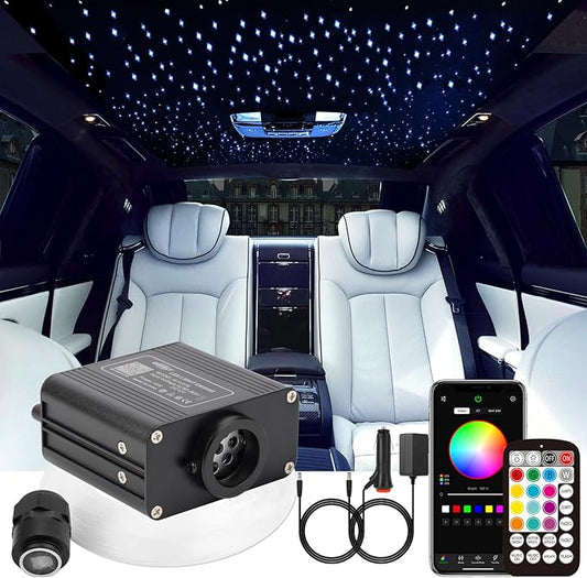 CHINLY Twinkle 460pcs 9.8ft 0.03in Fiber Optic Lights Starlight Headliner kit, Music Mode Bluetooth APP Control Remote, RGBW Star roof Lights for Star Headliner/Home Theater/Pool Ceiling