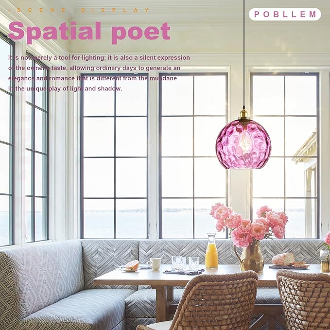 Mid Century Plug in Hanging Light for Living Room, 13.8" Purple Glass Shade Plug in Cord Boho Pendant Lamp for Bedroom Dining Room Kitchen Sink, Large Plug-in Light