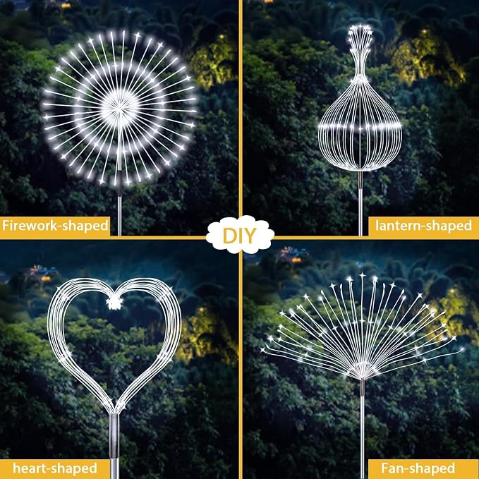 JJGoo Solar Firework Lights, 4 Pack 120 LEDs 2 Lighting Modes Solar Garden Lights Outdoor Waterproof for Yard Patio Walkway Pathway Party Wedding Christmas Decorative - White