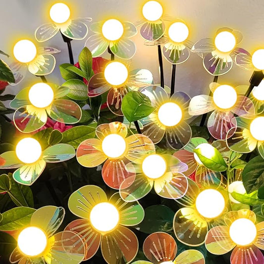 NBQQ Solar Garden Lights Outdoor, Swaying Light Waterproof Solar Lights Outdoor for Yard Pathway Patio, Swaying Lawn Decor as Gardening Gifts for Women Holiday (Warm White-Flowers, 4 Pack)