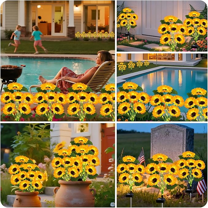 6 Pack with 36 Sunflower Lights,Solar Lights Outdoor Garden Decor,Solar Flowers Lights Waterproof,Sunflowers Birthday Gifts for Mom Women Grandma,Decorative Stakes Lights for Landscape Yard Patio Lawn