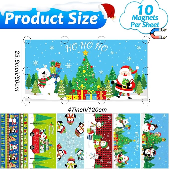 6 Pcs Fluorescent Light Covers with 60 Magnets Decorative for Classroom Ceiling Lights 4 x 2 Feet Magnetic Light Cover Filter Easy Install for Office Hospital Home Ceiling Supplies (Christmas Snowman)
