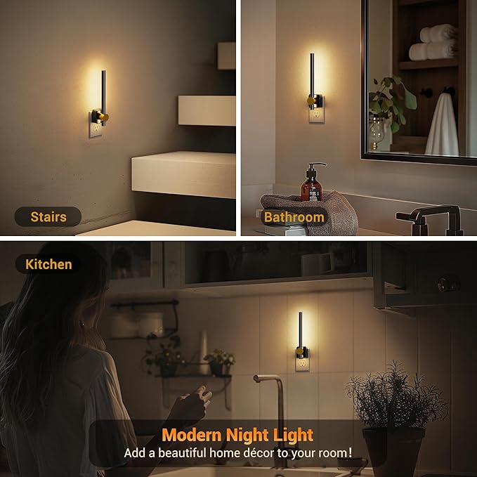 JandCase Night Lights Plug into Wall,0-200LM Dimmable LED Nightlights, 2 Pack Soft White 3000K Vanity Night Light With Auto Light Sensor for Bathroom Dressing Room