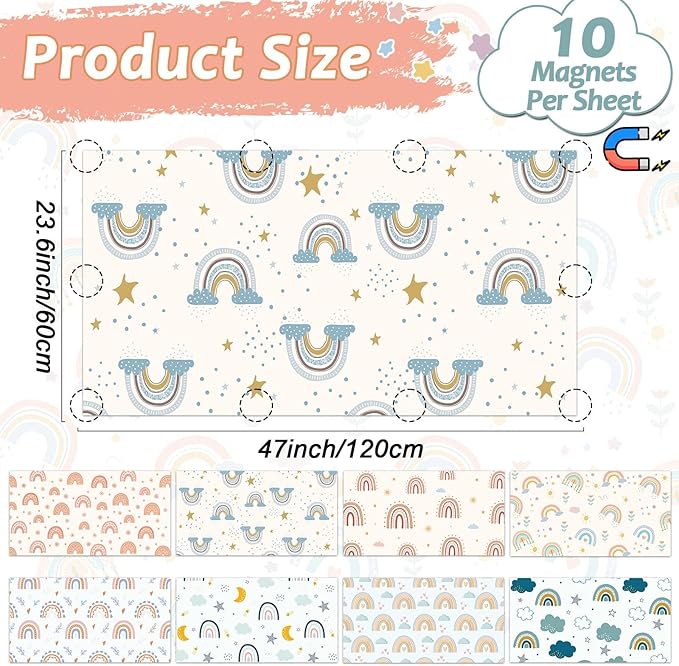 8 Pcs Fluorescent Light Covers with 80 Magnets Decorative for Classroom Ceiling Light 4x2 Feet Magnetic Light Covers Filter Easy Install for Office Hospitals & Home Drop Ceiling Supplies(Boho Rainbow)