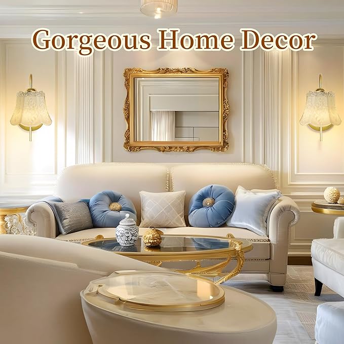 Wireless Wall Sconce with Flower lampshade, Battery Operated Wall Lights,Wall lamp with 15 Colors for Bedroom Living Room Home Decor (White Flower, 2 Light Battery Operated)