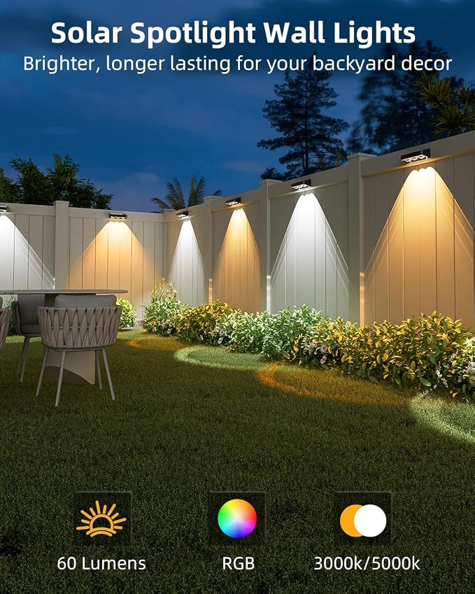 JOFIOS Solar Fence Lights Outdoor, 9 Fixed Colors ＆ Color Changing Fence Lights Solar Powered Waterproof IP65 Dusk-to-Dawn LED Deck Lighting for Patio, Railing, Pool, Porch, Backyard, Wall, 16 Pack