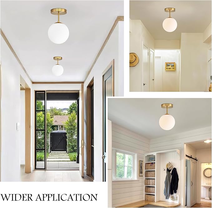 Gold Globe Semi Flush Mount Ceiling Light,Mid Century Modern Light Fixture Ceiling,Globe Ceiling Light for Hallway Living Room Kitchen Bedroom Storage Schoolhouse Laundry(Bulb Incl.)