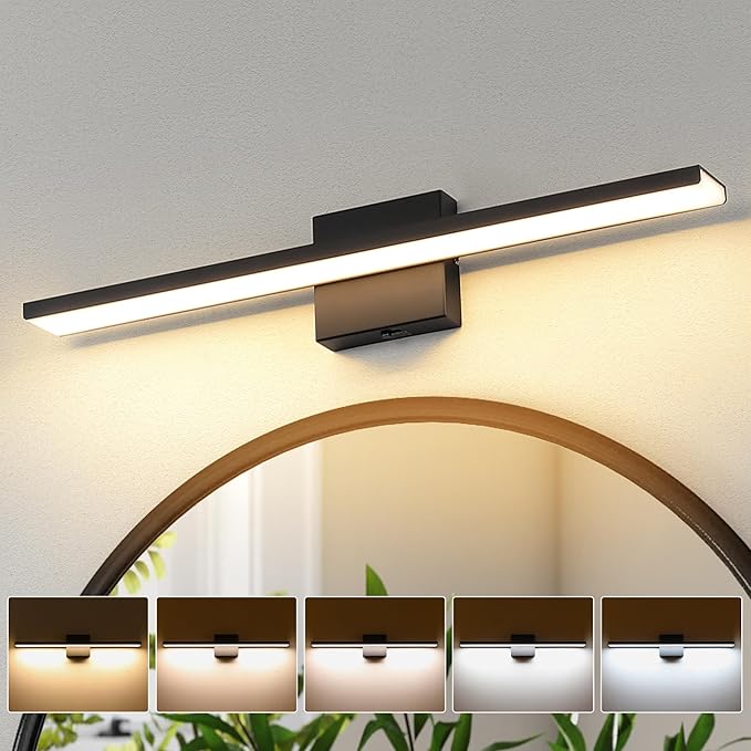 JUSHENG Black Vanity Lights for Bathroom 5CCT Dimmable Bathroom Vanity Light Fixtures LED Vanity Light Bar 24'' Inch 24W ETL Certificated