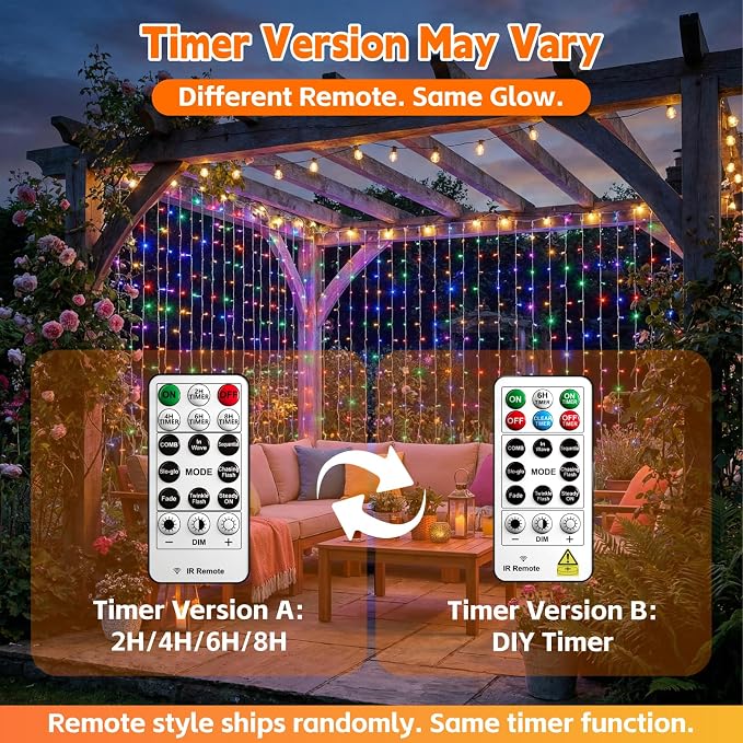 Curtain Light for Bedroom, 200LED 6.6x6.6ft Multicolor Window Wall Hanging Fairy Curtain String Light, 8 Modes Remote Fairy String Lights Indoor for Wedding Party Home Garden Decorations