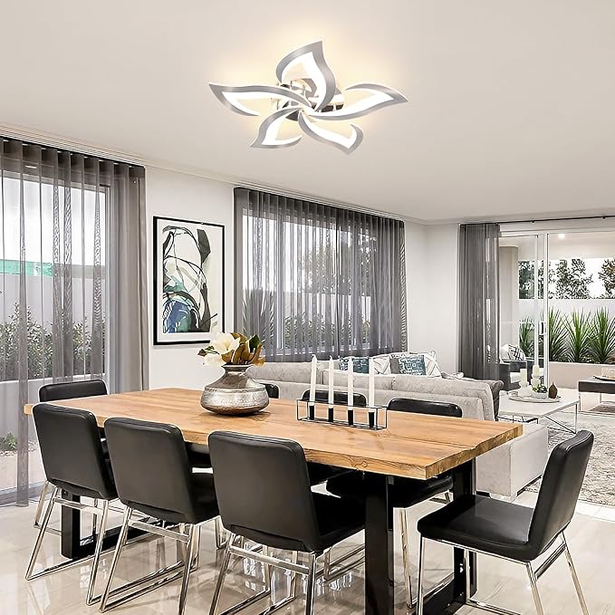 Modern Ceiling Light Fixture, 3000K-6000K Dimmable Flush Mount Ceiling Light with Remote Control, 45W Acrylic Chrome LED Ceiling Lights for Living Room, Bedroom, Dining Room,23.6In