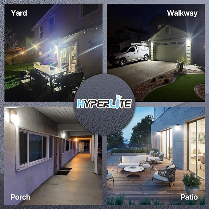 HYPERLITE LED Wall Pack Light: 30W 3600lm 5000K Daylight Outdoor Wall Lights with Dusk to Dawn Sensor - 120Vac IP65 Waterproof Outdoor Security Flood Lighting for Garage House Garden UL Listed 2 Pack