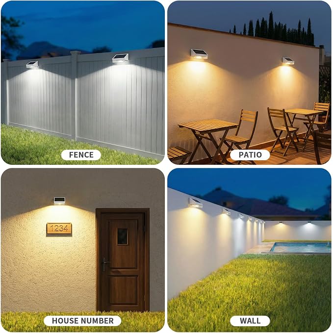 NIORSUN Solar Fence Lights 20 Pack, Outdoor Solar Lights with 3 Color Temperatures, IP65 Waterproof Wide-Angle LED Lighting for Fence, Patio, Yard, Deck, Wall, Garden (White)