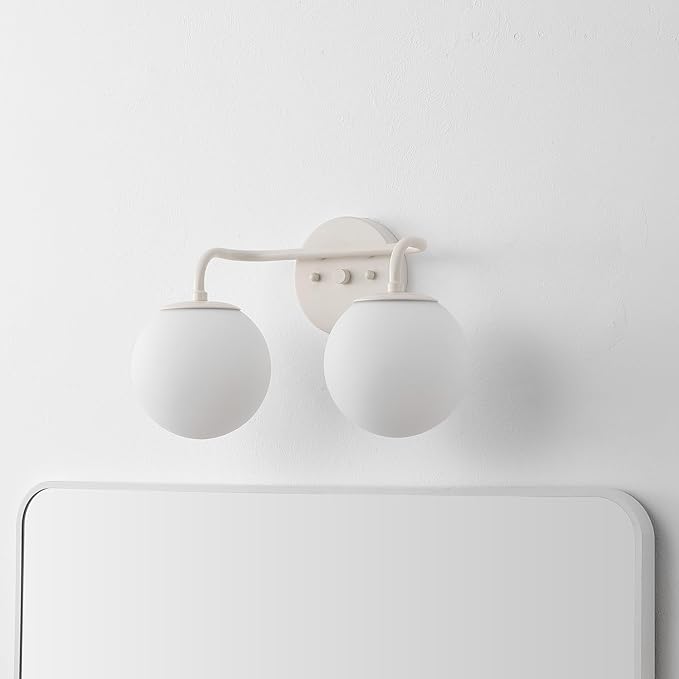 JONATHAN Y 15" Almond Modern Globe Wall Sconce Vanity Light for Bathroom, White Frosted Glass Shade, Midcentury Parisian Bistro Wall Lamp, LED Bulb Included (JYL3535C)