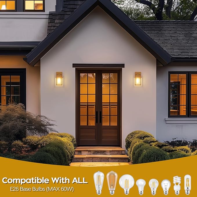 WIHTU Gold Dusk to Dawn Porch Lights, Exterior Lighting Fixtures for House, Waterproof Outdoor Wall Lights Wall Sconce Lamp, Anti Rust Coach Lights for Doorway, Garage