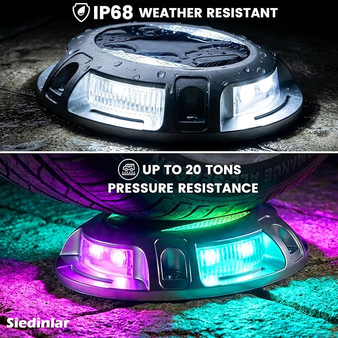 SIEDiNLAR Solar Driveway Light with Remote, 11 RGB Modes, Waterproof Outdoor Safety Light for Driveway Marker Deck Dock Walkway Pathway Step Yard Garden (8 Pack)