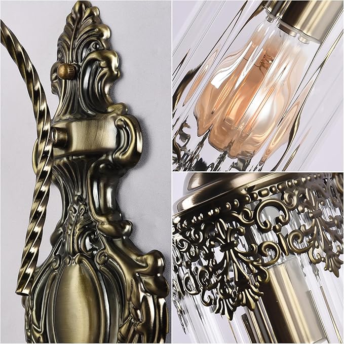 Rustic Wall Sconce with Clear Glass,Vintage Antique Gothic Wall Light Fixture E26 Mid Centry Lantern Bedside Sconces Wall Lighting for Living Room Bathroom Hallway Mirror