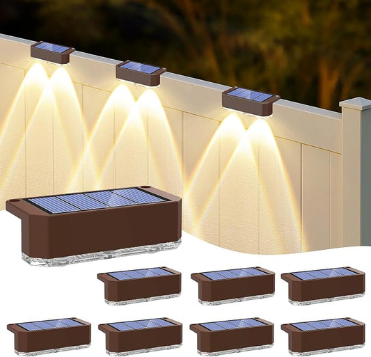 Peasur 8 Pack Solar Fence Lights Outdoor, Deck Light Solar Powered, IP65 Waterproof Led Riling Solar Lights for Outside Yard Step, Wram White