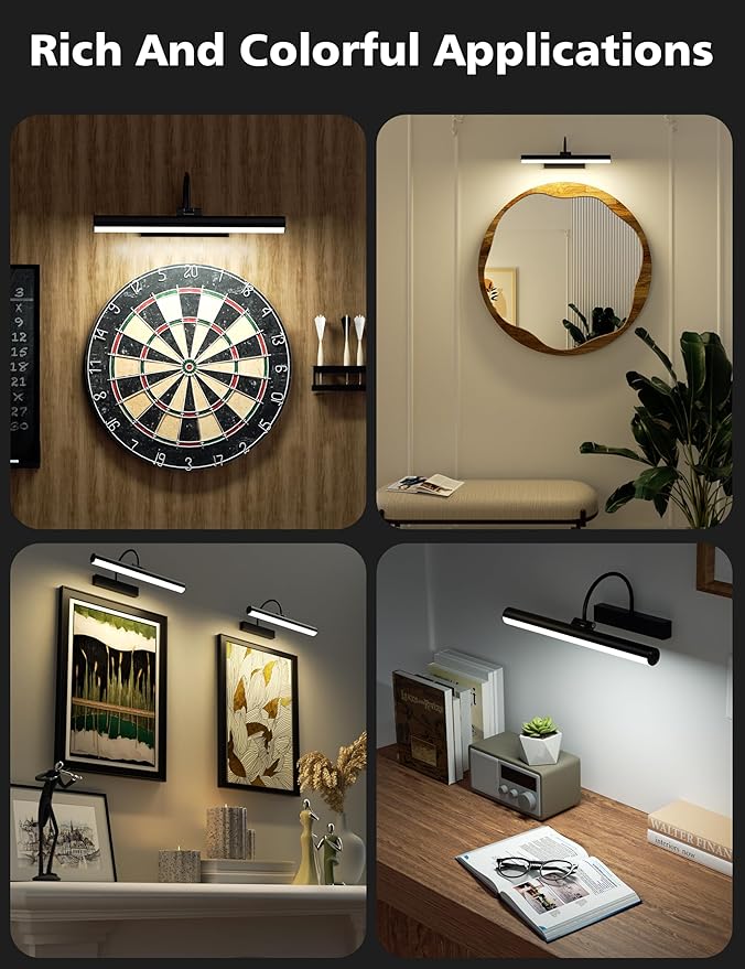 VOLISUN Picture Lights for Wall, 13 inch Rechargable Picture Light Battery Operated, 3 Color Temperatures Cordless Picture Light with Remote, Art Light for Paintings, Gallery, Portrait, 2 Pack (Black)