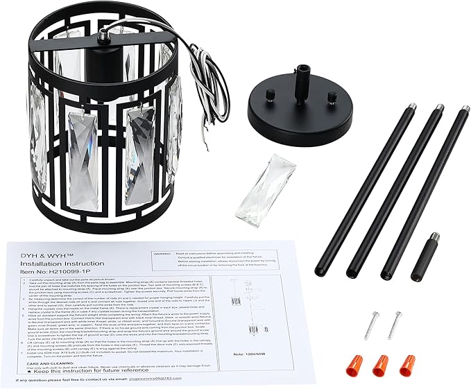 Mini Crystal Semi Flush Mount Ceiling Light, Convertible Hanging Pendant Lighting Fixture for Kitchen Island, Black Drum Shade Close to Ceiling Lights for Hallway Entryway