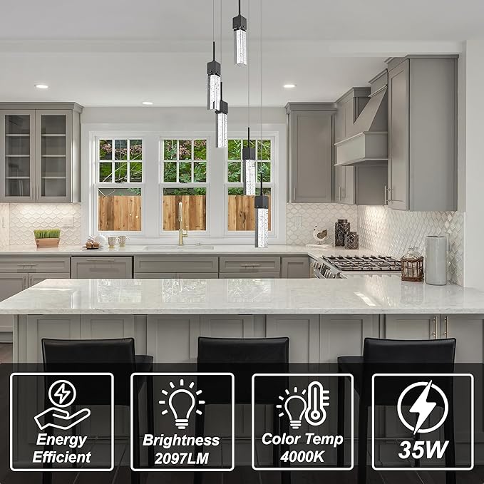 Vivio Lighting Modern Pendant Light Mini Pendant Lighting for Kitchen Island Bubble Crystal LED Adjustable Hanging Lights for Bathroom Living Room Black 4000K 5 Lights