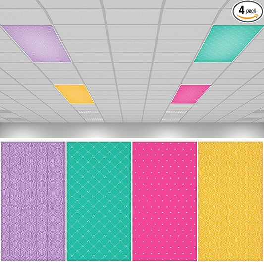 QOUBAI 4PCS Fluorescent Light Covers, 4x2 Feet Magnetic Light Cover Fluorescent Lights Shade Panel Positive Inspirational Ceiling Lights Filters for Office Classroom Home Drop Ceiling Plaid